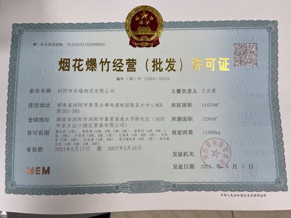 CINA Liuyang Mandarin Fireworks Co., Ltd. Sertifikasi